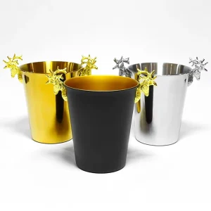 Luxury 3L 5L Champagne Ice Bucket Stainless Steel Deer Horn Handle Wine Beer Cooler for Bar Hotel Buffet Restaurant