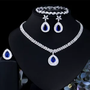 Luxury Blue Sapphire Zircon Body Jewelry Set for Women
