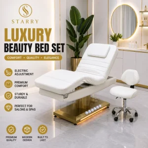 Luxury Electric Lash Extension Bed LED Light Golden Reclining Tattoo Cosmetic Bed Facial Massage Chair for Spa
