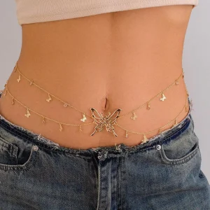 Luxury Elegant Electroplating Golden Sequin Butterfly Pendant Body Chain for Engagement Nightclub Party Wedding Gift