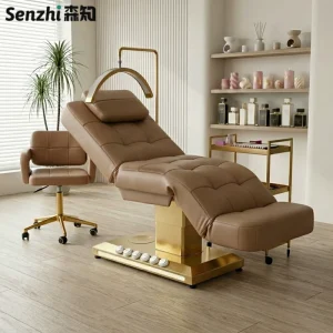Luxury Gold Base Beauty Bed Electric Massage Bed 3 Motor Facial Eyelash Bed With Lamp Lash Bed Salon Furniture