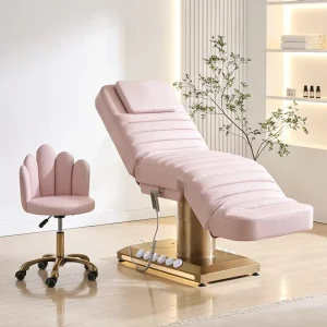 Luxury Gold Base pink Massage Table Chair Modern 3 Motors Electric Cosmetic Facial Spa Salon Beauty Bed with Foot Control