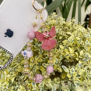 Luxury Pink Ballerina Fairy Phone Chain Heavy Industry Handmade Beaded Lanyard Angel Bag Charm Jewelry Gift for Women