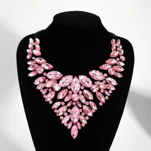 Luxury Retro Classic Body Jewelry Large Rhinestone Diamond Wedding Party Necklace Trendy Gold Plated Alloy