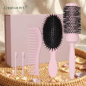Luxury Salon Professional Boar Bristle Round Brush Cushion Comb Wide Tooth Comb Complete Hair Brush Set Custom Logo