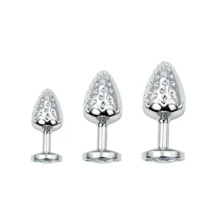 Luxury Silver Aluminum Alloy Anal Plug Set 3 Sizes Rhinestone Strawberry Butt Plug Jeweled Metal Adult Sex Toys for Men&Women