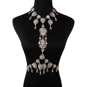 Luxury Vintage Style Women’s Body Chain Crystal Rhinestone Waterdrop Necklace Exaggerated Sexy Swimsuit Jewelry