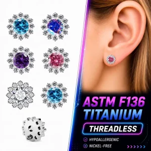 M0.9/1.2 Astm F136 G23 Titanium Zircon Piercing Micro Dermal Anchor Flower Body Clavicle Dermal Anchor Piercing Jewelry