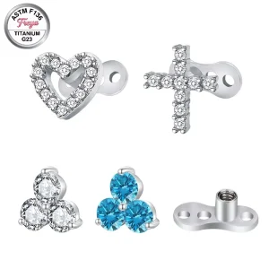 M1.2 ASTM F136 Titanium Micro Internal Thread Fine Heart Cross Dermal Anchor Body Face Piercing Jewelry Tops