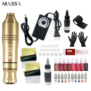 MASSA Professional Complete Tattoo Machine Set Rotary Tattoo Gun with Full Kit Permanent Feature