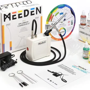 MEEDEN Mini Airbrush Kit Dual Action Gravity Feed 0.5mm Airbrush 12 Colors Airbrush Paint Set Multi Purpose Portable Compress