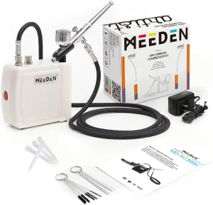 MEEDEN Mini Airbrush Kit with Compressor Dual Action Gravity Feed 0.5mm Airbrush Multi Function Airbrush Set with Cleaning Kit