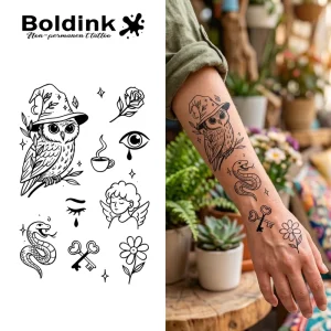 Magic Owl Snake Body Art Waterproof Long Lasting 2 Weeks Semi Permanent Tattoo Sticker Jagua Ink