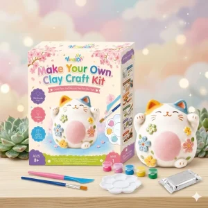 Magical Arts Crafts Kids Toys Gift Maneki Neko Lucky Cat Modeling DIY Air Dry No Oven Bake Clay Craft Kit with Painting Tools