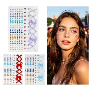 Makeup Colorful Face Hair Diamond Jewel Stickers Adhesive Bow Crystal Face Gems Stickers for Party