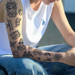 Male Customized Designs Non-Toxic Temporary Tattoo Stickers for Body Hand Full Arm Water Transfer Paper PET Film