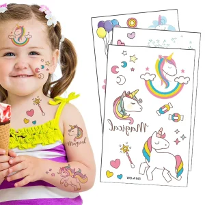 Manufacturer’s Custom 10 Sheets Unicorn Fake Tattoo Sticker Kids Water Transfer Glitter Temporary Tattoo for Parties