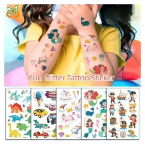 Manufacturers Customized Birthday Party Favors Dinosaur Mermaid Unicorns Glitter Temporary Tattoo Sticker Kids