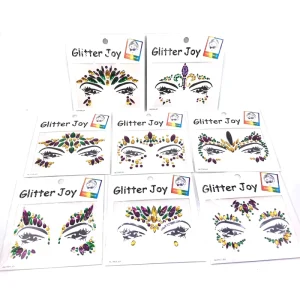 Mardi Gras Party Decorations Gold Green Purple Gems Stone Decorative Sticker Face Tattoo for Festivities Accessories