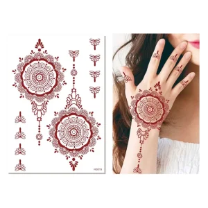 Maroon Mehndi Design Temporary Tattoo Sticker, Waterproof Henna Art
