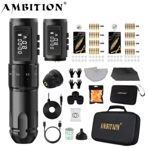 Mars-U 2.2-4.2mm Adjustable Stroke Professional Wireless Tattoo Pen Machine Complete Full Kit Set with 40pcs Cartridge