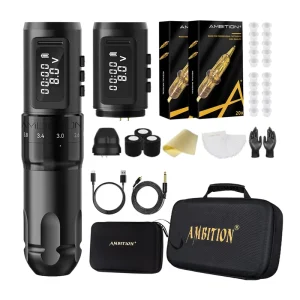Mars-U 2.2-4.2mm Adjustable Stroke Professional Wireless Tattoo Pen Machine Kit Set with 40pcs Cartridges Dual Battery