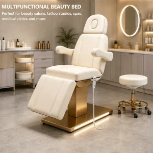 Massage and Beauty Bed Featuring 3 Motors PU Upholstery LED Lighting Metal Base Fully Multi Angle Adjustable Spa Tattoo
