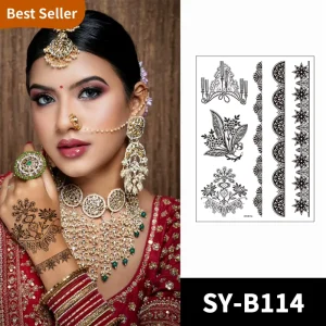 Mehndi Style Henna Stencils Waterproof Temporary Tattoo Stick On Body Art Printed on Durable Paper