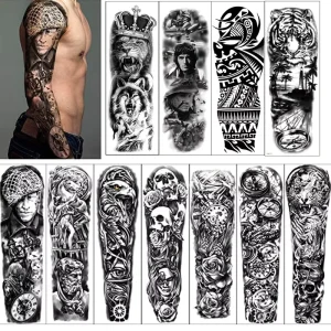 Men Large Arm Sleeve Black Waterproof Temporary Tattoo Sticker Big Skull Flower Permanent Full Back Tattoo Sticker