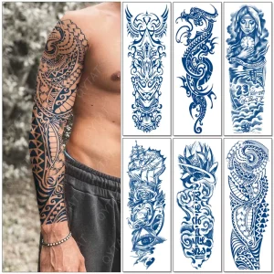 Men Women Tribal Designs Waterproof Non toxic Juice Ink Semi Permanent Full Arm Temporary Tattoo Sticker Last 15 Days