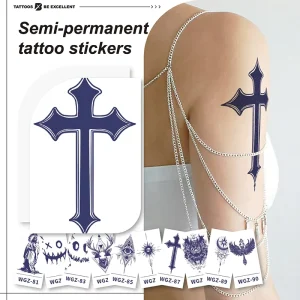 Men and Women’s Fashionable Waterproof Cross Temporary Tattoo Stickers Long Lasting Paper Body Art Decorative Skin Safe Tattoos
