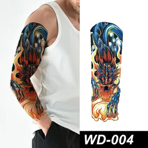 Men’s Big Arm Sleeve Black Waterproof Temporary Tattoo Stickers Full Arm Spray Skull Tattoo Stickers