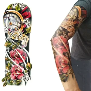 Men’s Full Arm Temporary Tattoo Sticker Water Transfer Paper PET Film Silk Print Custom Logo Long-Lasting 7-10 Days