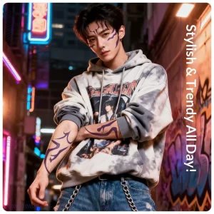Men’s Full Body Tattoo Cosplay Laser Party Temporary Face Sticker LBT Model Waterproof Sweat-proof