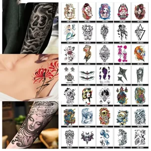 Men’s Half Arm Waterproof Temporary Water Transfer Tattoo Sleeve Colorful Skull Designs Tattoo Stickers