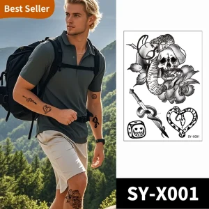 Men’s Temporary Serpentine Body Sticker Design Printed on Water-Transfer Paper
