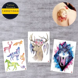 Men’s Waterproof Non-toxin Eco-friendly Tribal Wolf Moon Pine Tree Temporary Custom Arm Tattoo Sticker