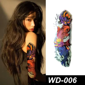 Men’s and Women’s Big Flower Full Arm Tattoo Sexy Wave Fish Tattoo Stickers