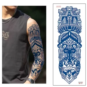 Men’s and Women’s Full-Arm Tattoo Stickers, Herbal Material, Mixed American and Chinese Floral Sleeve Design