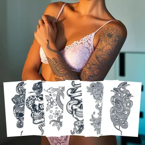 Men’s and Women’s Semi-Permanent Snake Tattoo Sticker, Waterproof Body and Arm Design