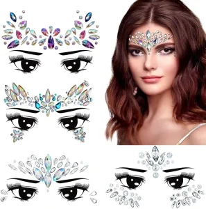 Mermaid Face Jewels Sticker Waterproof Mermaid Face Painting Rhinestone Body Tattoo Gem Crystal Glitter Stickers