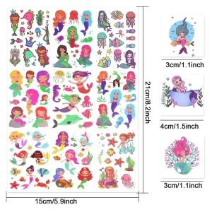 Mermaid Kids White Paper Cute Temporary Children Body & Face Tattoo Stickers 8.2×5.9 Inches