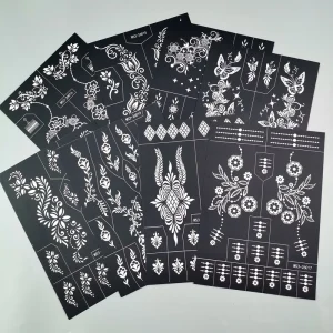 Mesh Screen Print Henna Tattoo Stencils Self Adhesive Reusable Hand Body Art Mehndi Templates for Wedding Festival DIY Henna