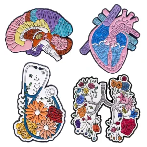 Metal Medical Kit Organ Series Lung Respiratory Chest Black Heart Organ Badge Brooches and Pins Set