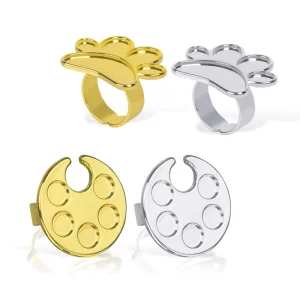 Metal Mini Nail Art Color Palette Eyelash Grafting Plate Foot Shape Finger Ring Mixing Color Palette
