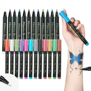 Metallic Art Brush Pen Face Painting Marker Sweatproof Waterproof Tattoo Pen for Halloween Body Paint for Kids Adults