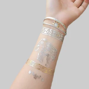 Custom Metallic Tattoo Stickers Temporary Glitter Tattoo Sticker Silver Gold Tattoo Sticker for Party
