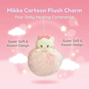Mikko Pom Pom Series Mystery Blind Box Surprise Bag PVC Fluffy Animal Figure with Metal Keychain 12pcs Display Box