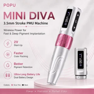 Mini Diva 3.5mm Stroke Wireless PMU Machine with Extra Battery 2V Start Up Permanent Makeup Pen for Eyebrow Lip Tattoo