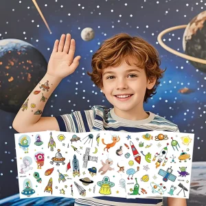 Mini Space Astronauts Temporary Tattoo Stickers Disposable Face and Body Application Interstellar Design